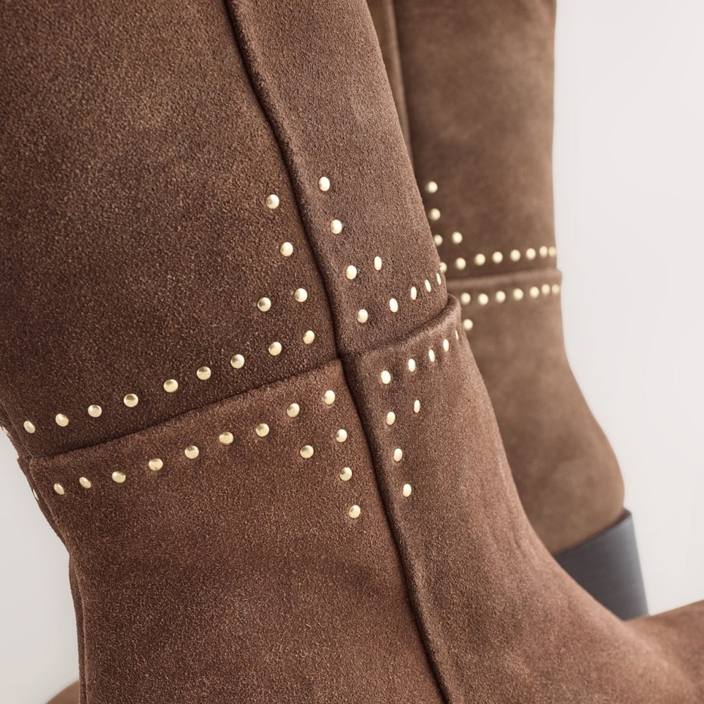 Next Brown Suede Over-the-Knee Studded Boots - Picture 8 of 11